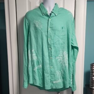 Ralph Lauren Mint Green Casual Button Down Shirt with Relaxed Fit